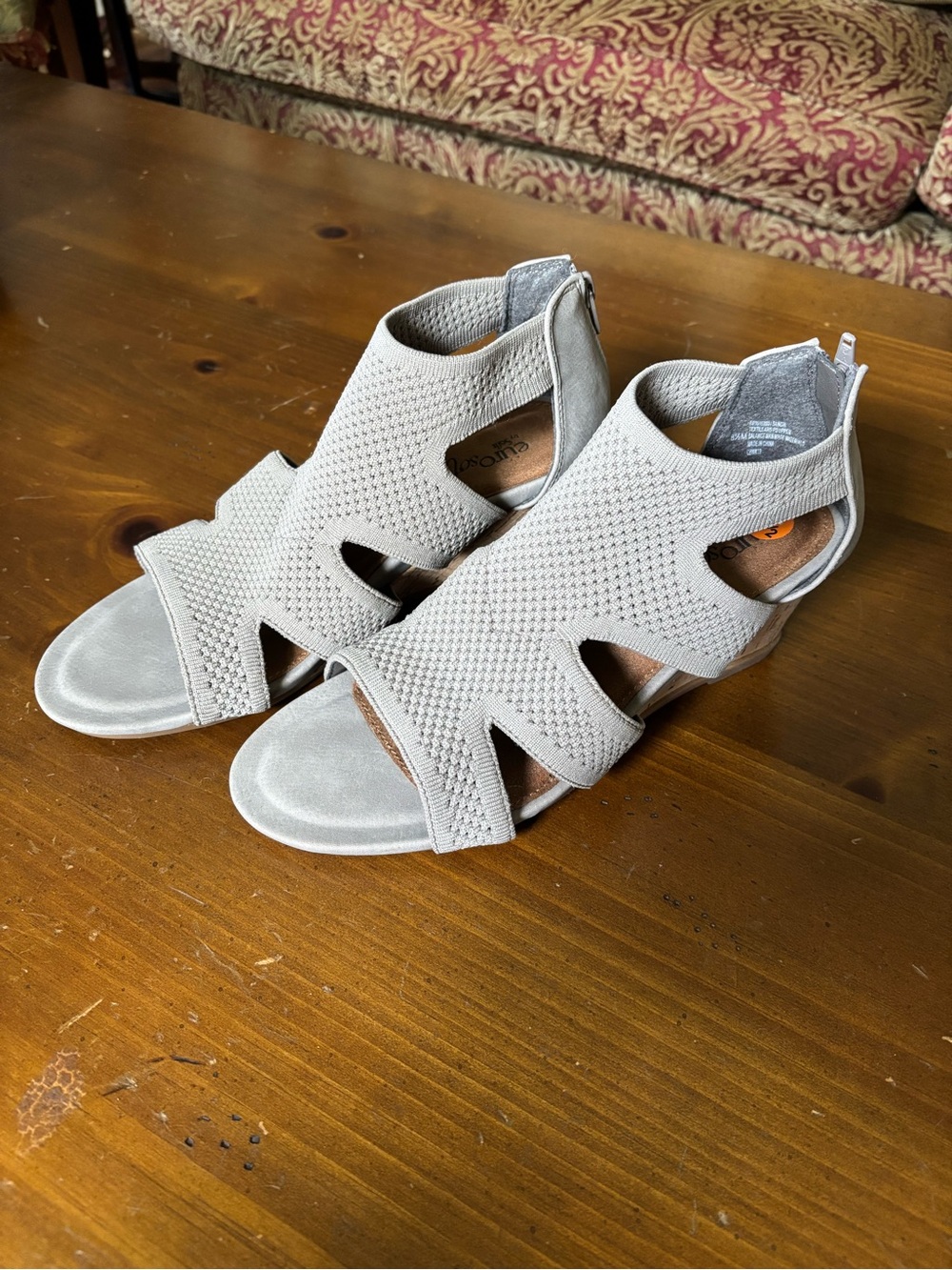 EuroSoft Sancia Neutral Taupe Knit Wedge Sandals - Women